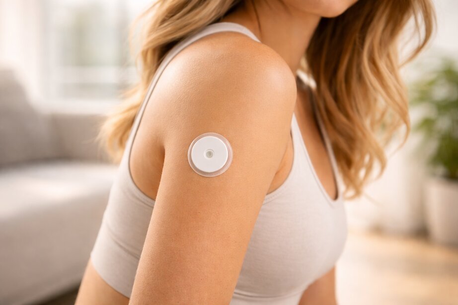 Continuous glucose monitor on a patient's arm